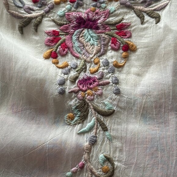 Johnny Was Semi-Sheer Cream Embroidered Rayon Tunic - Picture 4 of 10